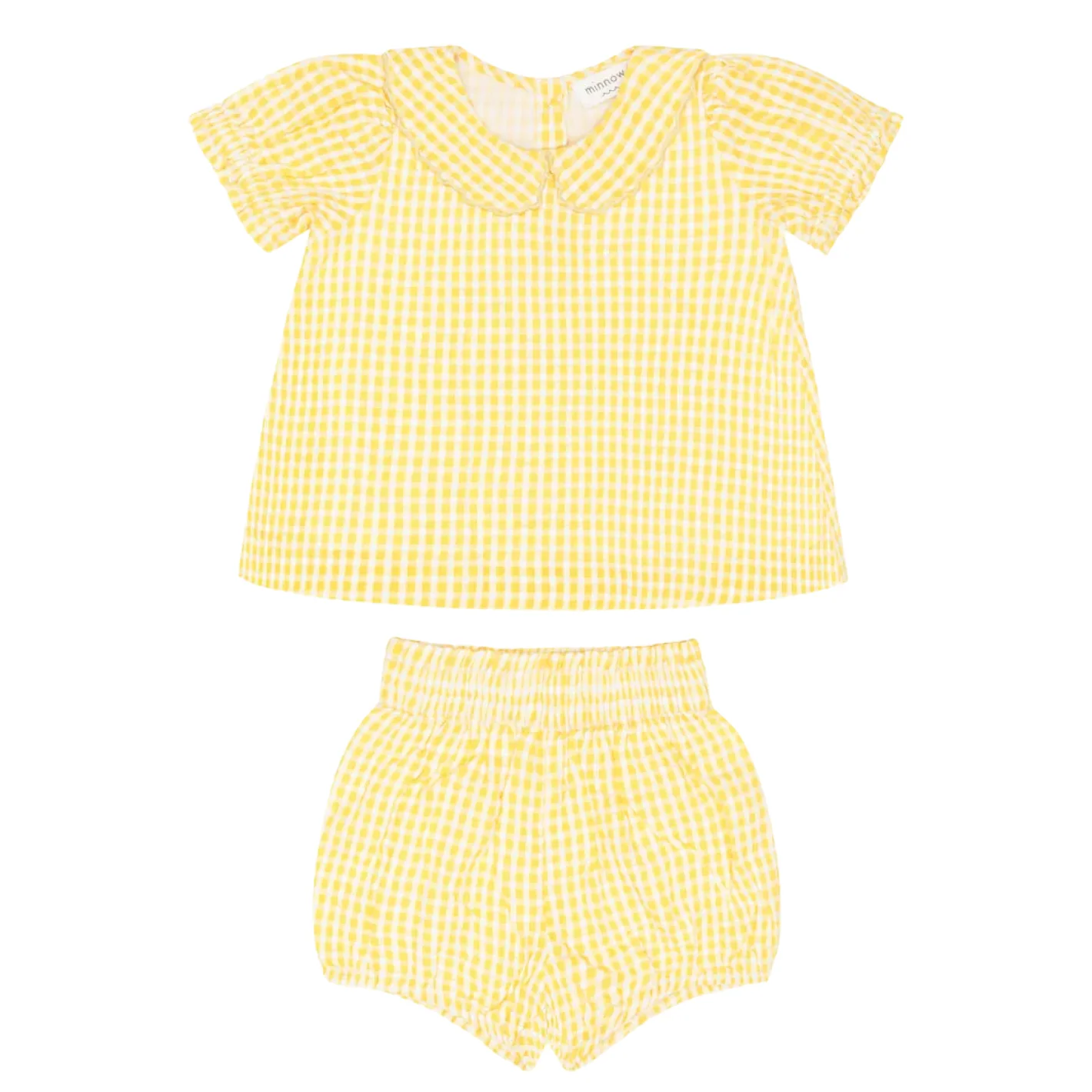 baby girls soleil gingham puff sleeve top and bloomer set
