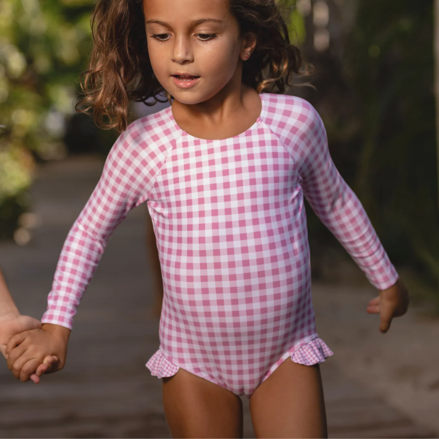 girls blush gingham rashguard one piece - Image 2