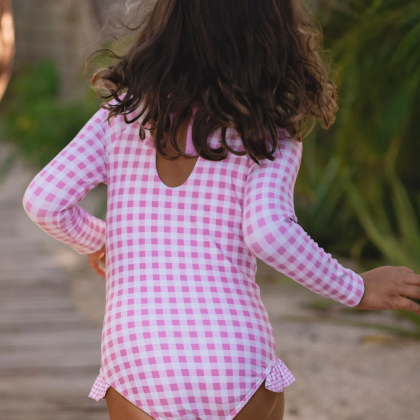 girls blush gingham rashguard one piece - Image 3