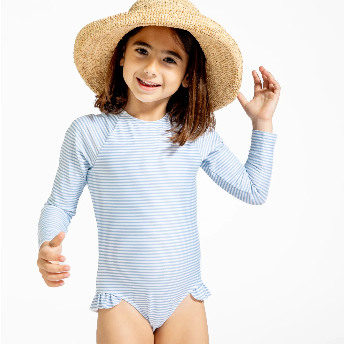 girls powder blue stripe rashguard one piece - Image 8
