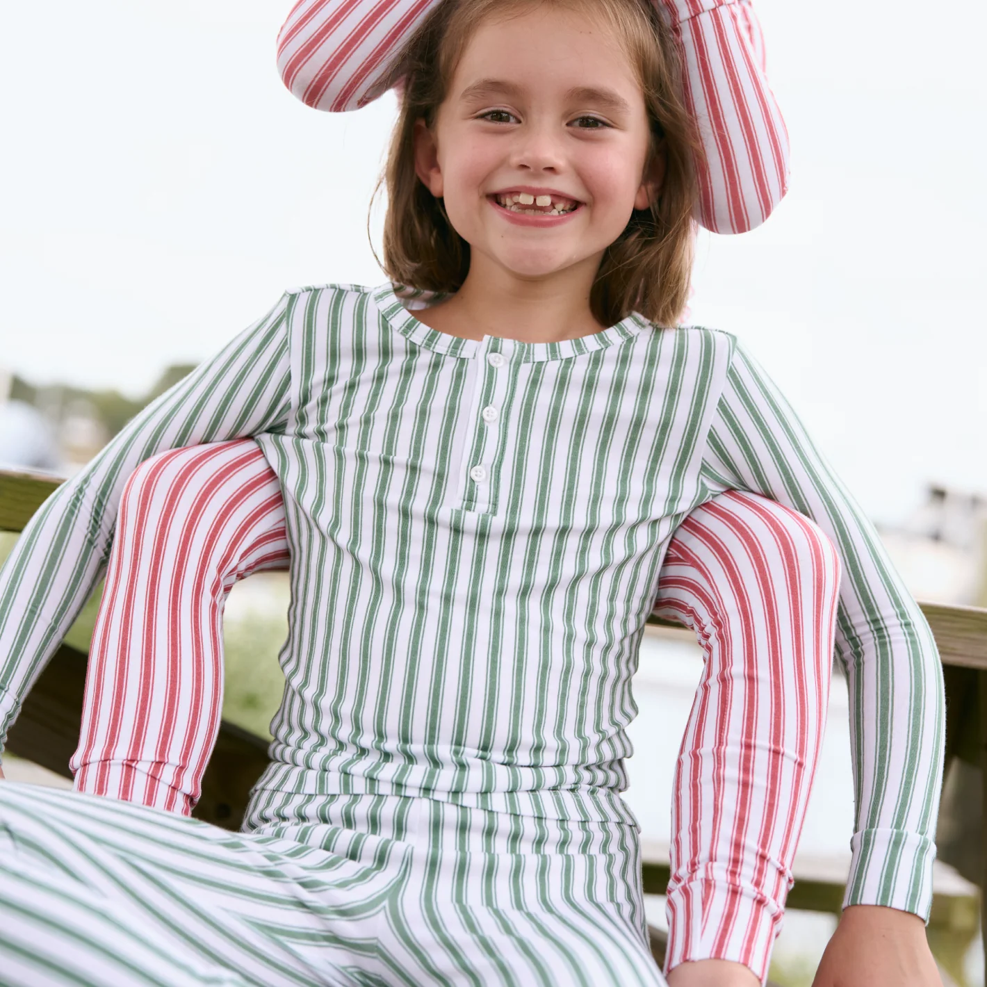 unisex boxwood ticking stripe pima pajamas set - Image 2