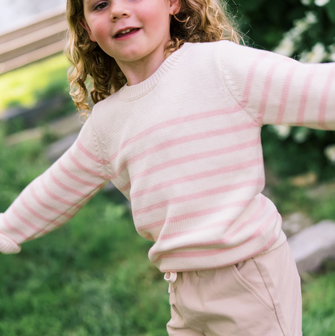 unisex cream and pink stripe knit sweater - Image 2