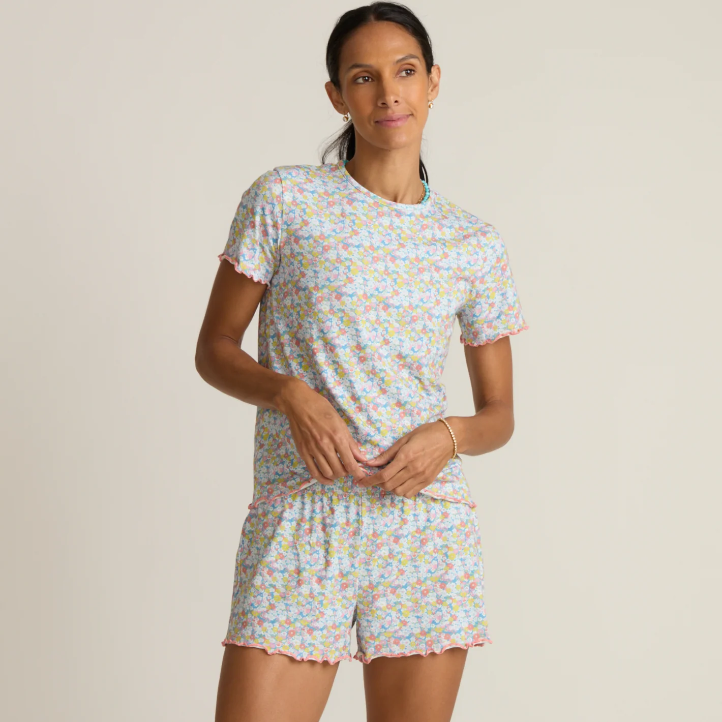 women's jasmine blossom shirt and short pima pajamas set - Image 6
