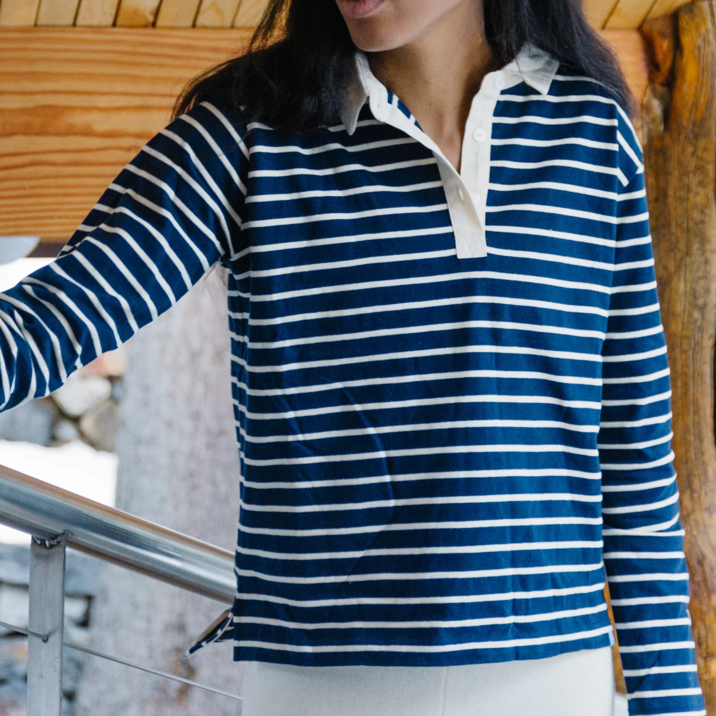 women's navy and cream stripe rugby shirt - Image 4